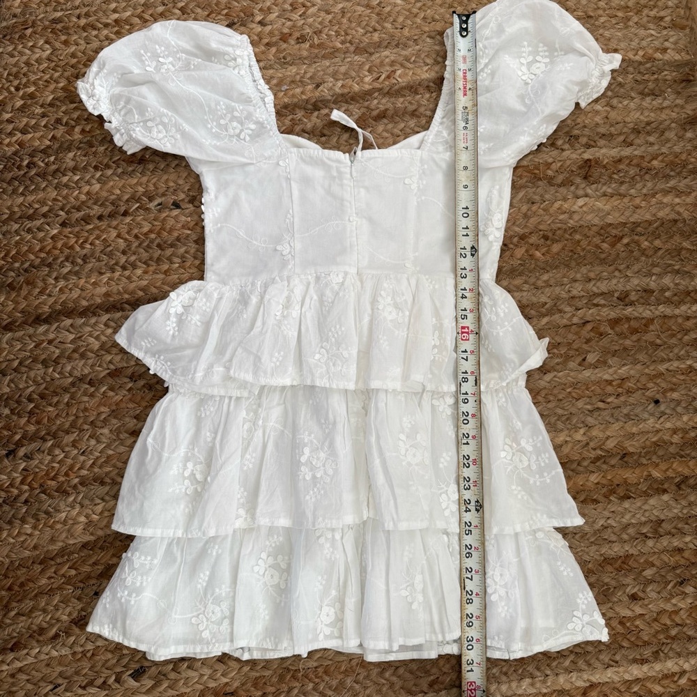 Altar’d State Medium White Miona Tiered Puff Sleeve Corset Waist Mini Dress - Picture 8 of 8